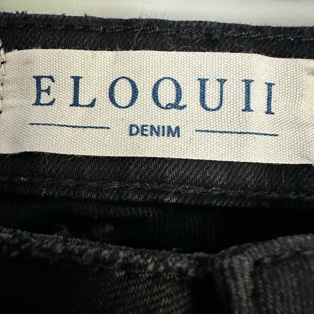 ELOQUII Women’s Black Denim Double Tiered Fringed Jeans Size 16 - Picture 3 of 7